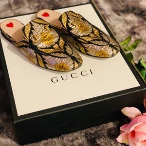 GUCCI Slipper Mule - Black Princeton Gold Silver
